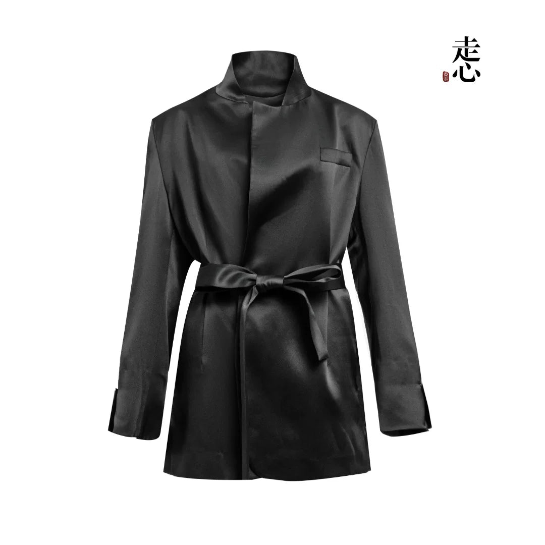 Luxury Heavy Silk Belted Blazer Coat- 26Z2Y218939