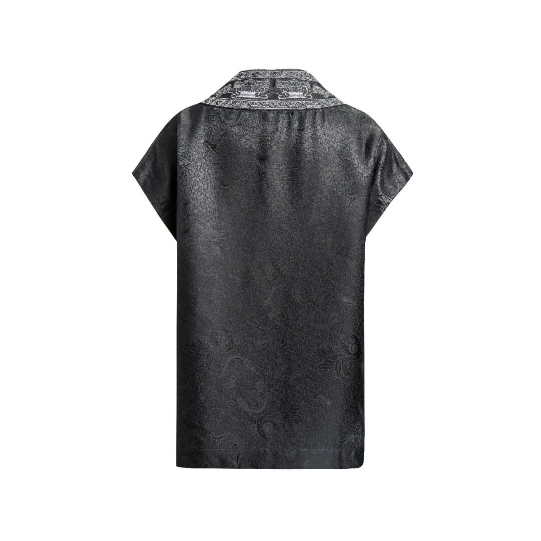 Luxury Asymmetric Embroidered Silk Top-25Y14301