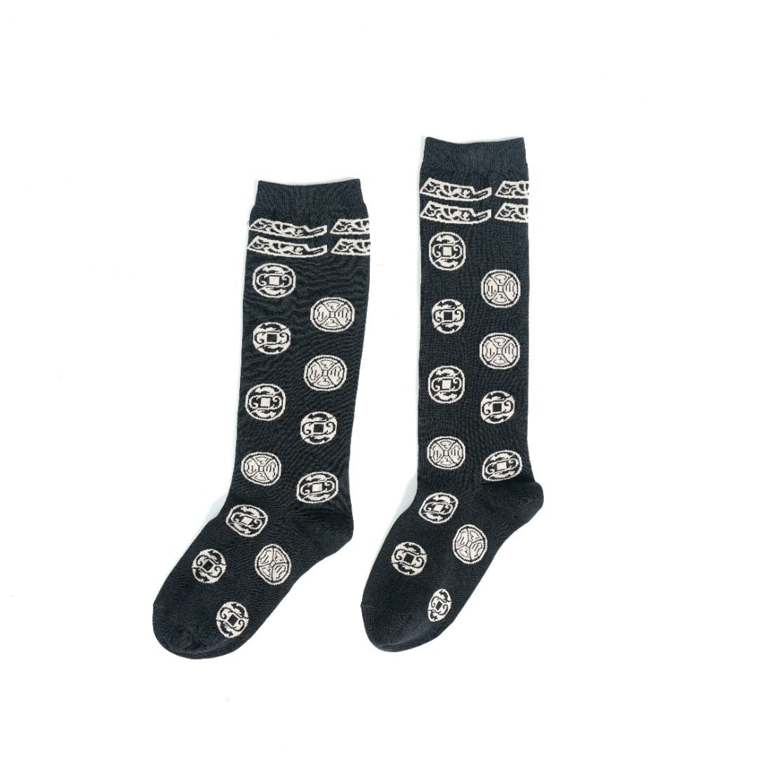 Oriental Chinese Symbol Crew Socks – Black Cultural Pattern Cotton Socks