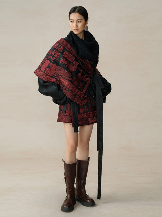 Sanxingdui Hand Embroidered Midi Skirt