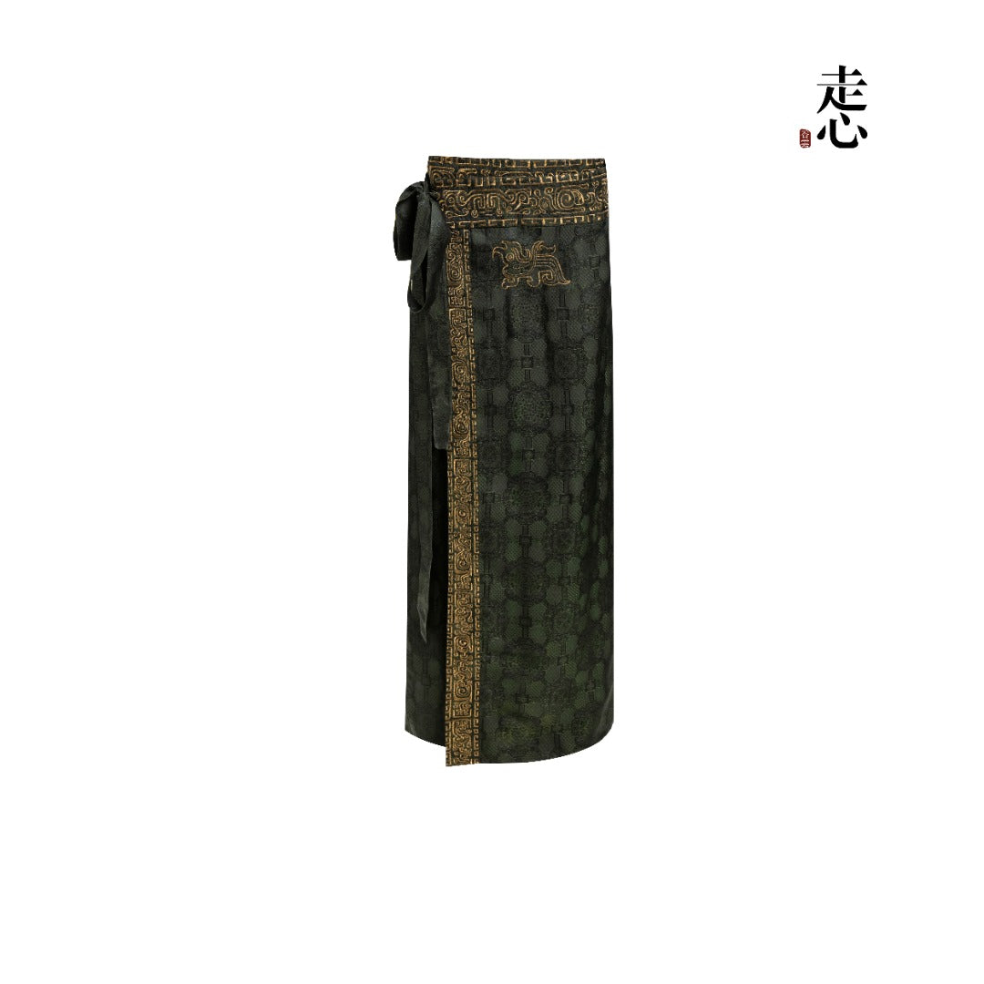 Bronze Brocade Goldwork Midi Skirt—25ZW36F