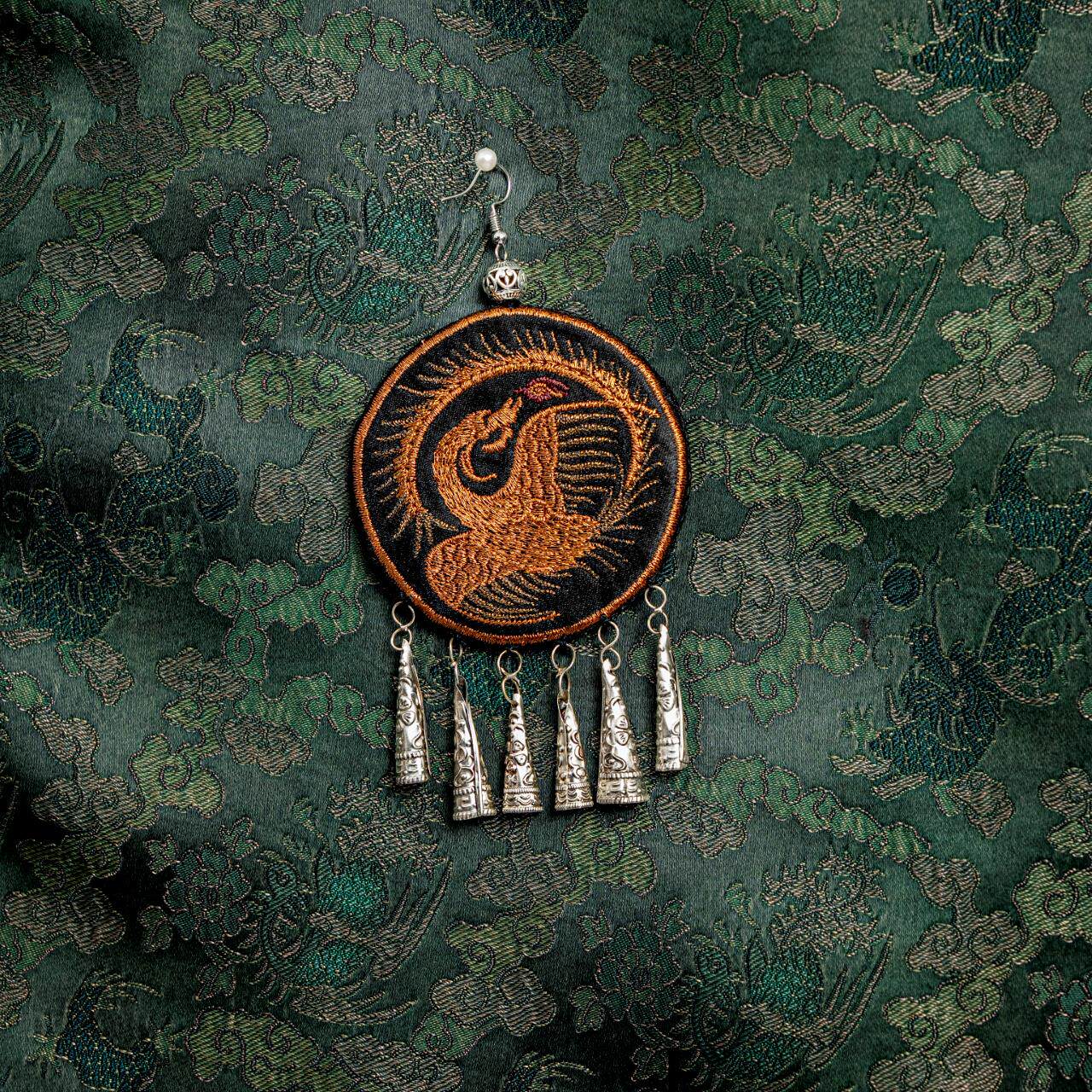 Forbidden City Phoenix Embroidered Earrings