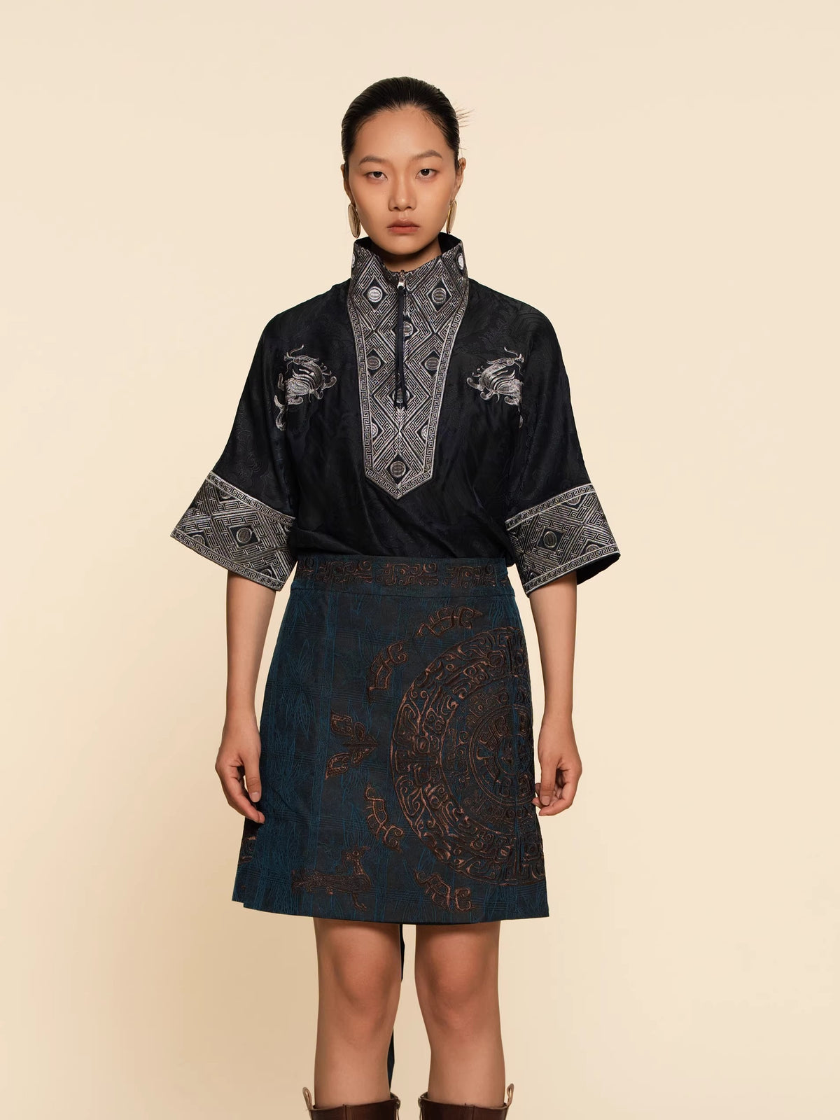 Goldwork Embroidered Short Sleeve Shirt--25ZW62F