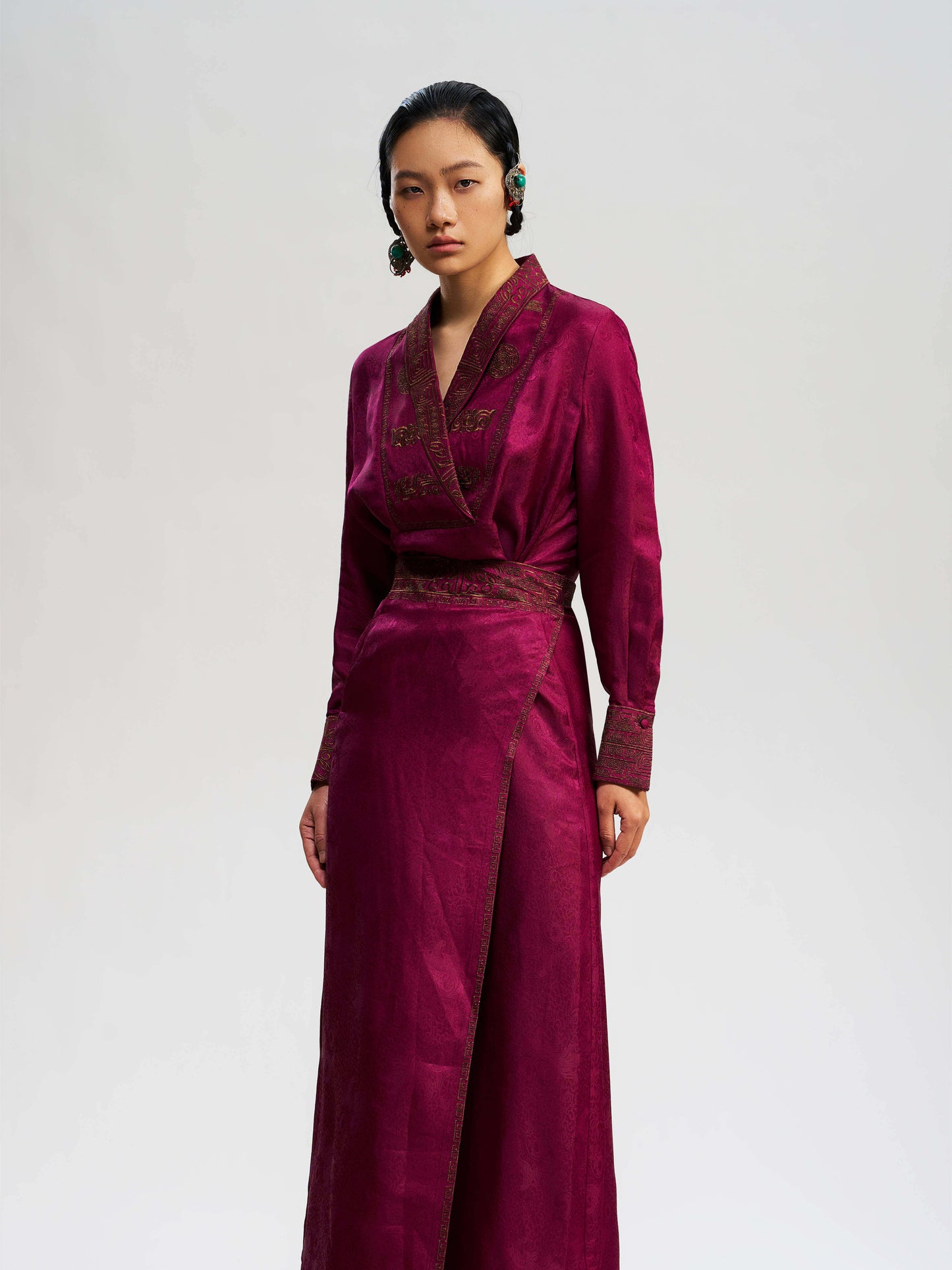 Luxury Gambiered Silk Robe Dress-24ZWF60