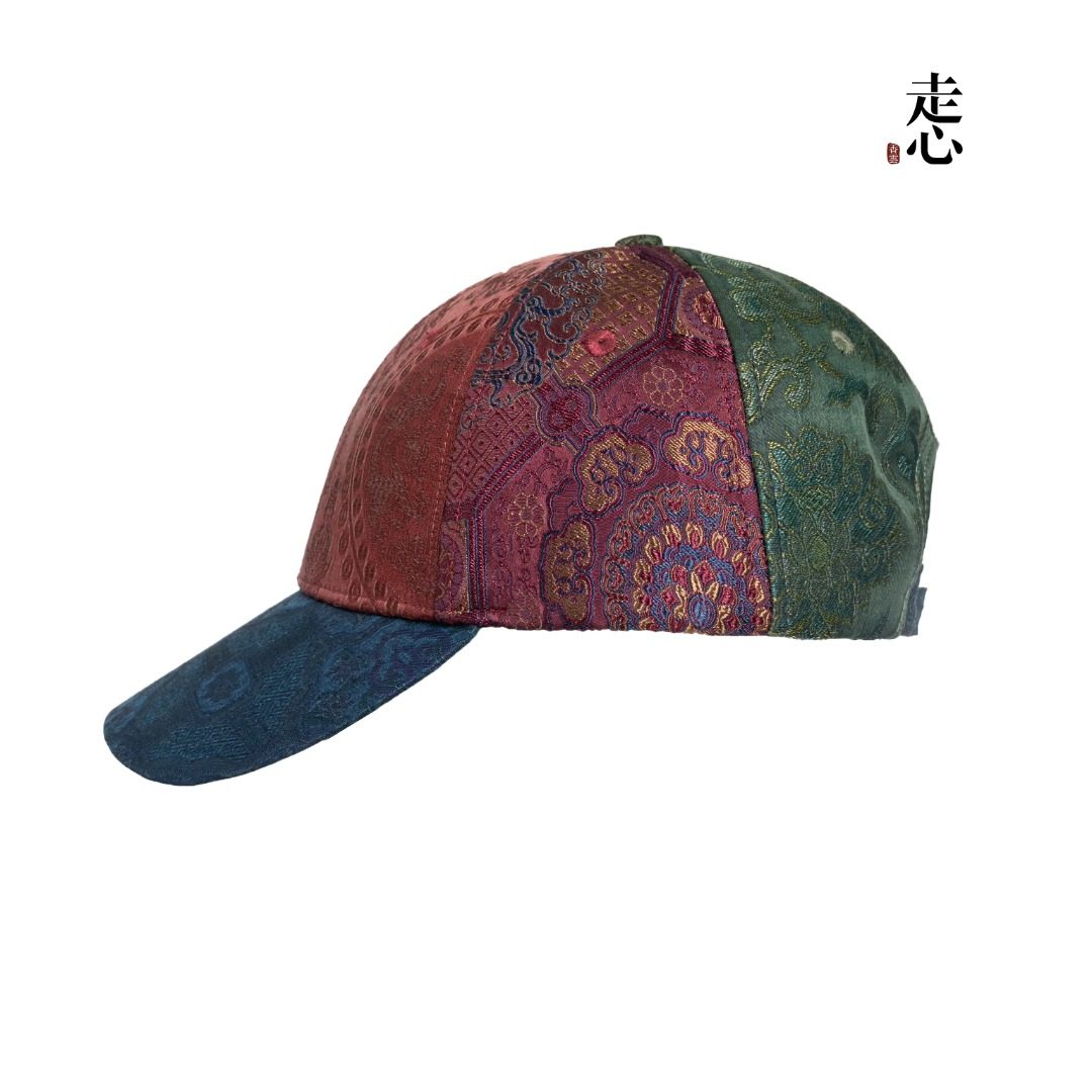 Handmade Silk Brocade Baseball Cap | Oriental Geometric Patchwork Hat - Luxury Artisanal Headwear