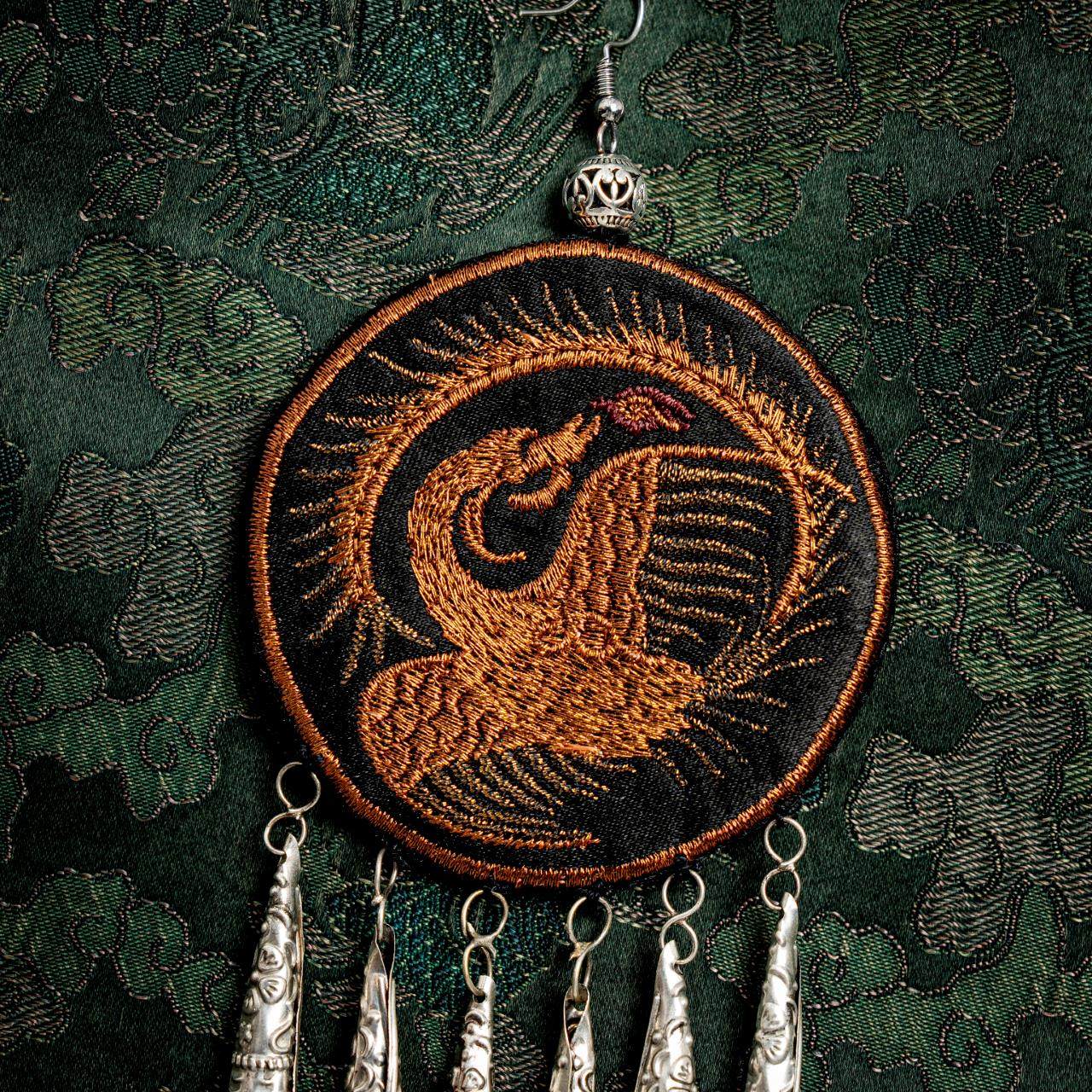 Forbidden City Phoenix Embroidered Earrings