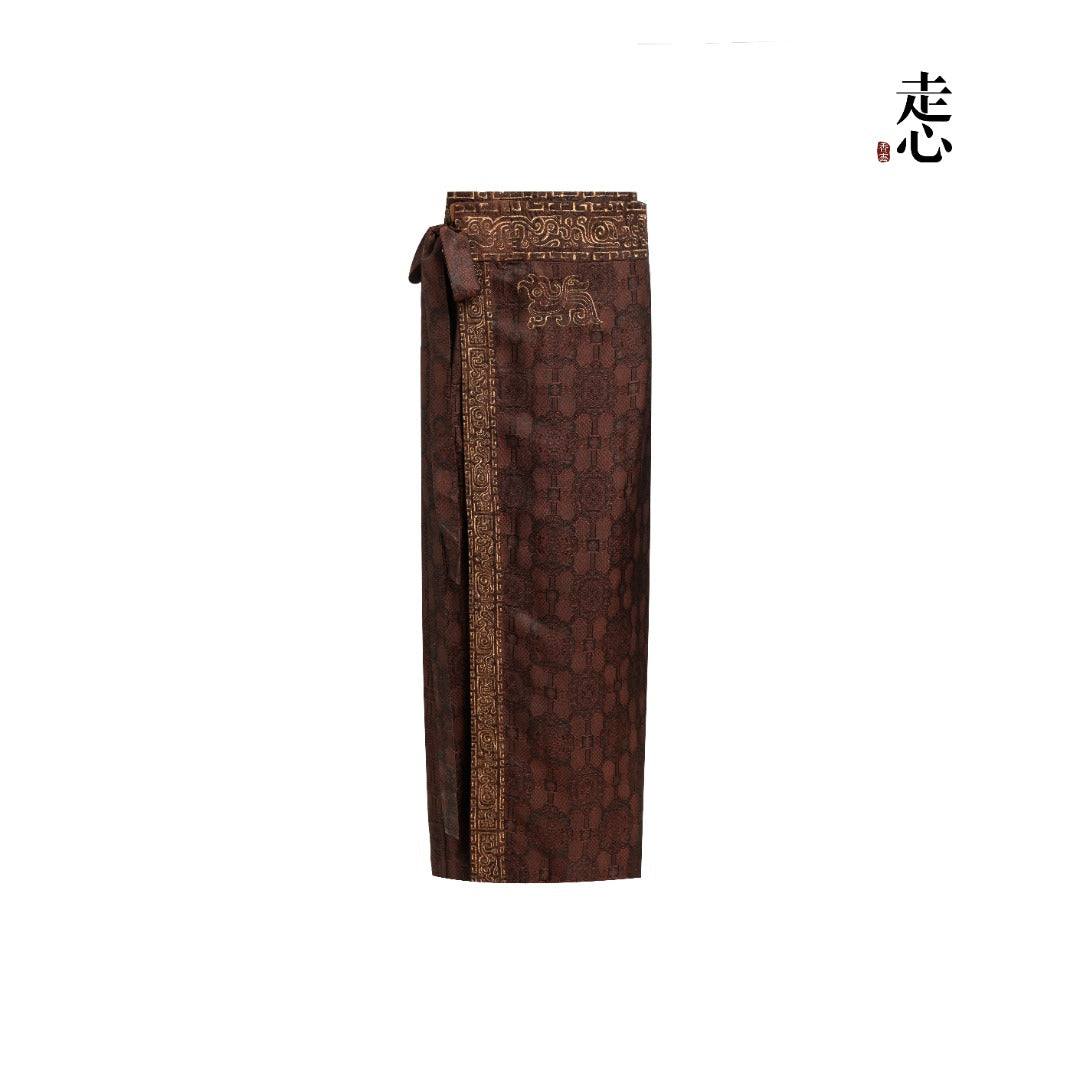 Bronze Brocade Goldwork Midi Skirt—25ZW36F