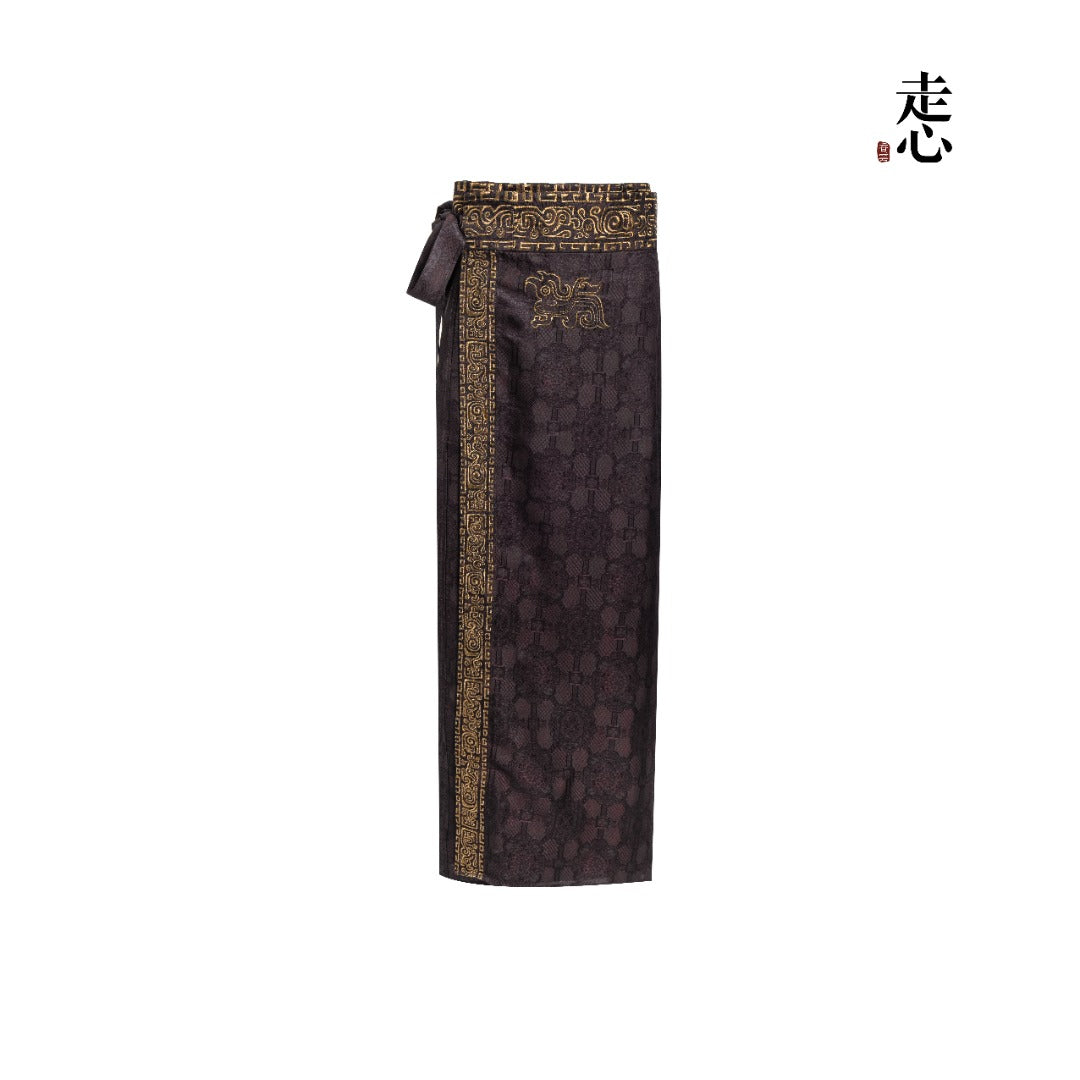 Bronze Brocade Goldwork Midi Skirt—25ZW36F