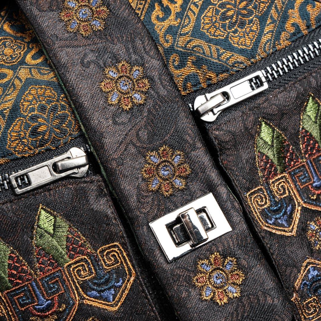 Luxury Artisanal Shoulder Bag | Dunhuang "Nine-Colored Deer" Heavy Silk Satin Hand-Embroidered Square Bag - Bronze Heritage Edition