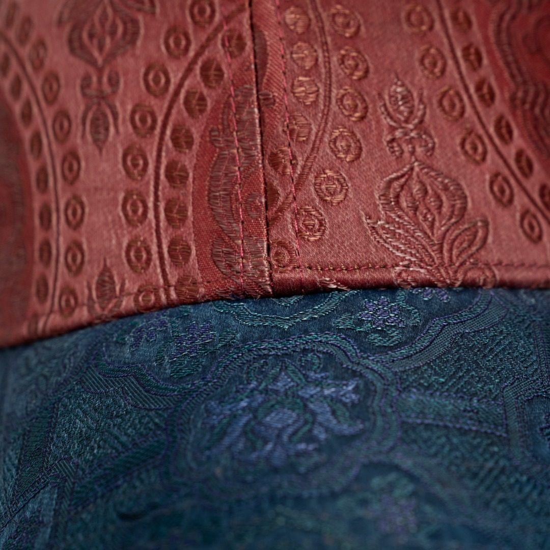 Handmade Silk Brocade Baseball Cap | Oriental Geometric Patchwork Hat - Luxury Artisanal Headwear