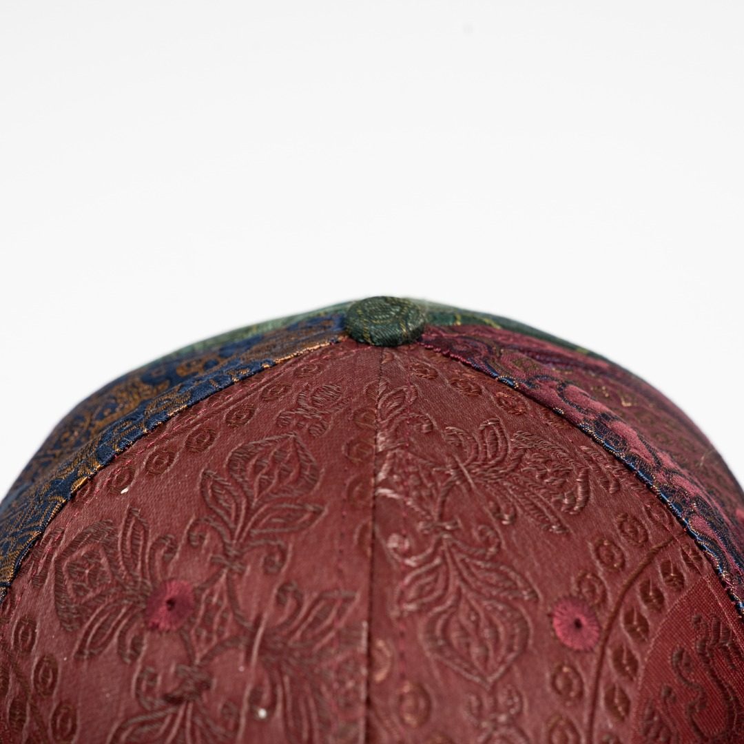 Handmade Silk Brocade Baseball Cap | Oriental Geometric Patchwork Hat - Luxury Artisanal Headwear