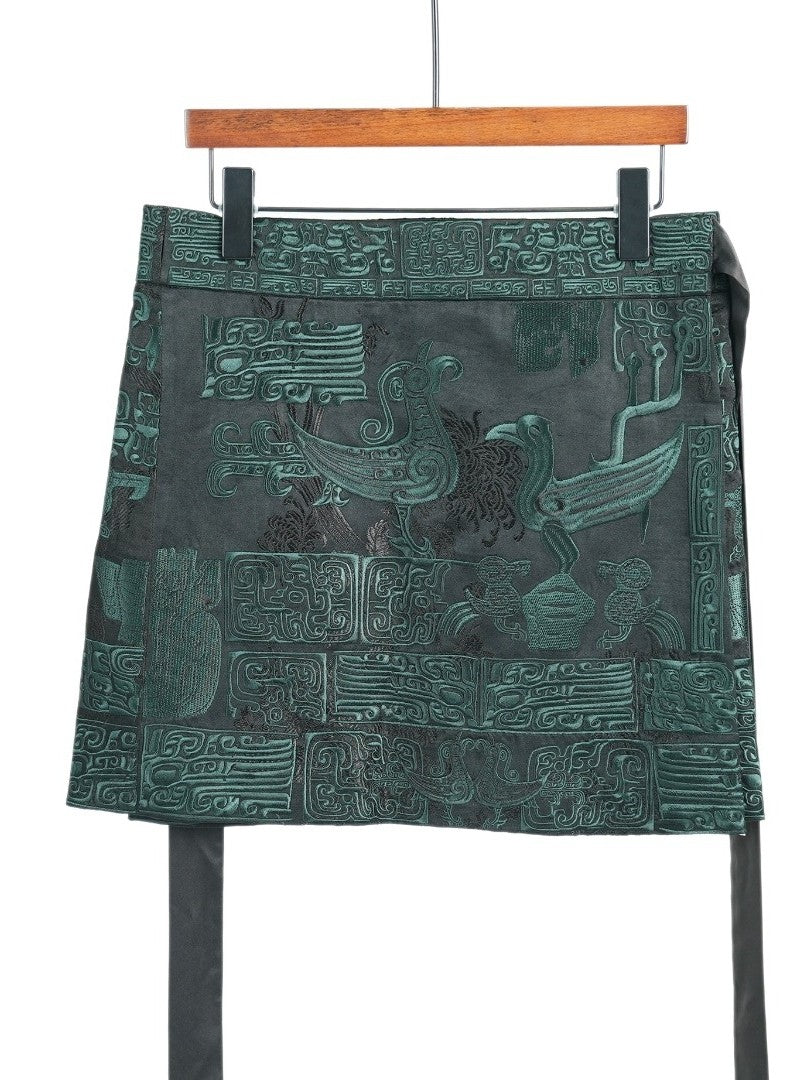 Sanxingdui Hand Embroidered Midi Skirt