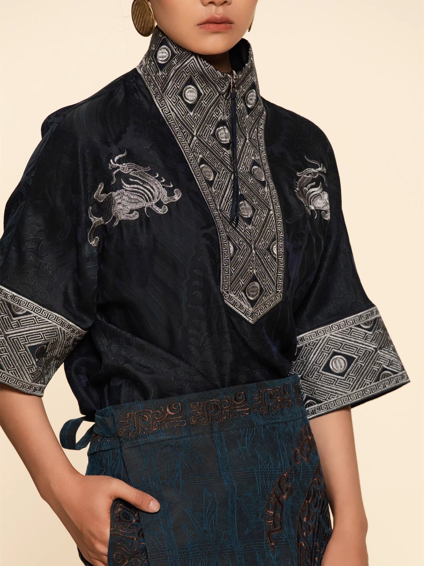 Goldwork Embroidered Short Sleeve Shirt--25ZW62F