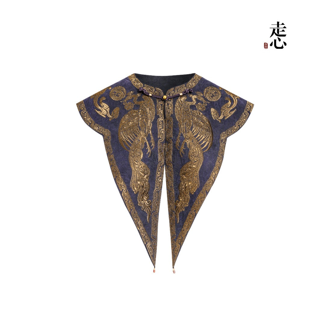 Heritage Xiangyun Silk Shoulder Cape – Bronze Gold Embroidered Mantle | Zouxin Silk