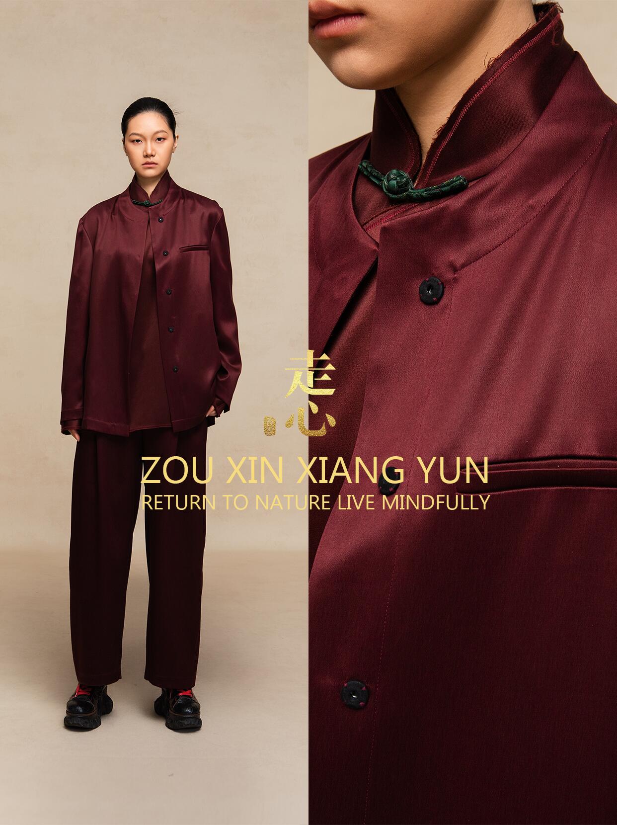 Luxury Carmine Heavy Silk Mandarin Jacket-25Z26419059