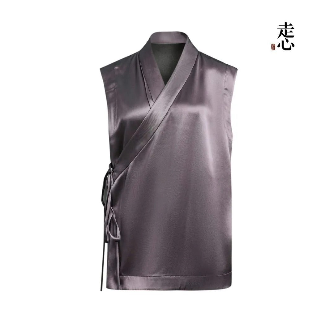 Luxury Heavy Silk Crossover Wrap Vest- 26Z76116689