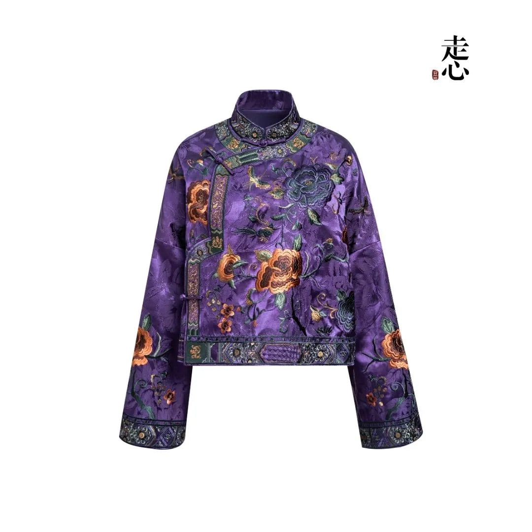 Luxury Imperial Violet Silk Mandarin Jacket-25ZWT6089