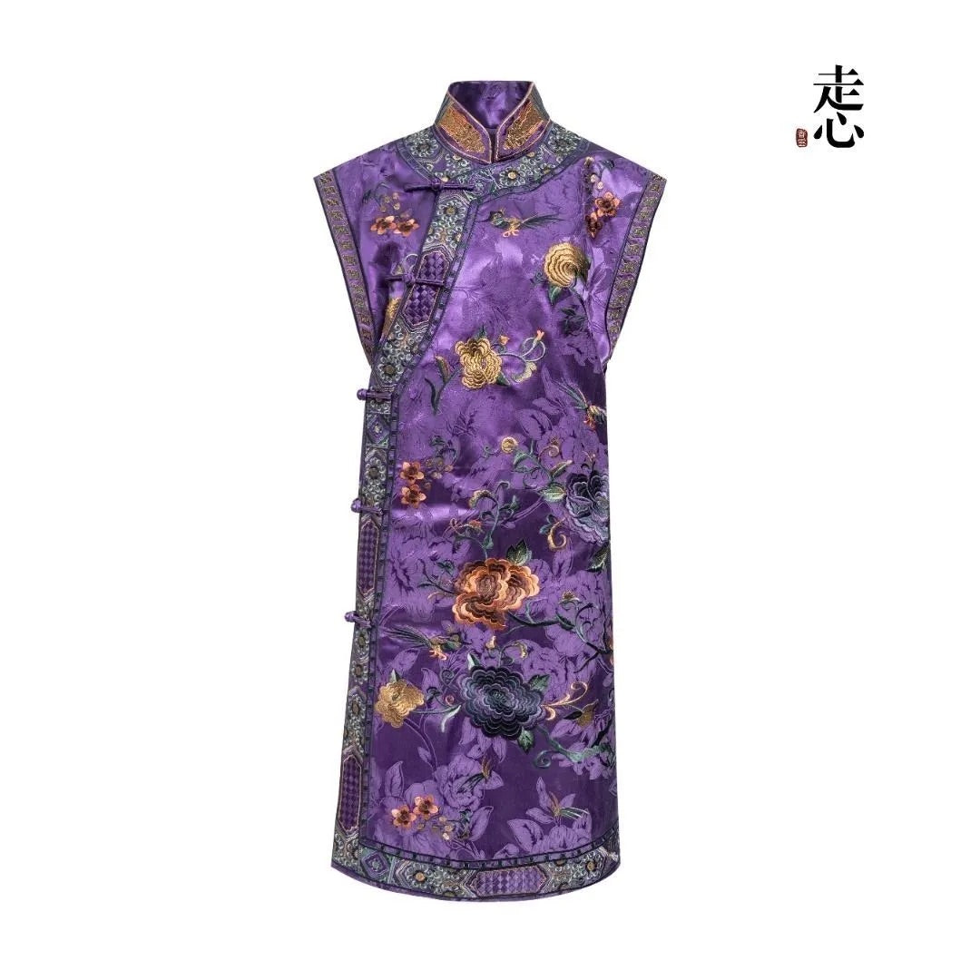 Luxury Imperial Violet Silk Cheongsam Dress-25ZMJ6092
