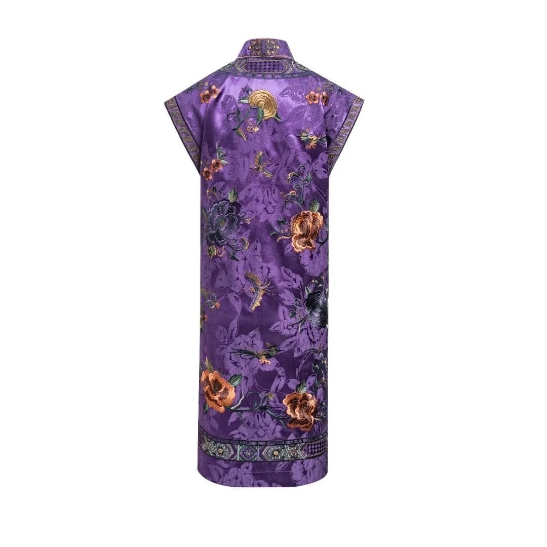 Luxury Imperial Violet Silk Cheongsam Dress-25ZMJ6092