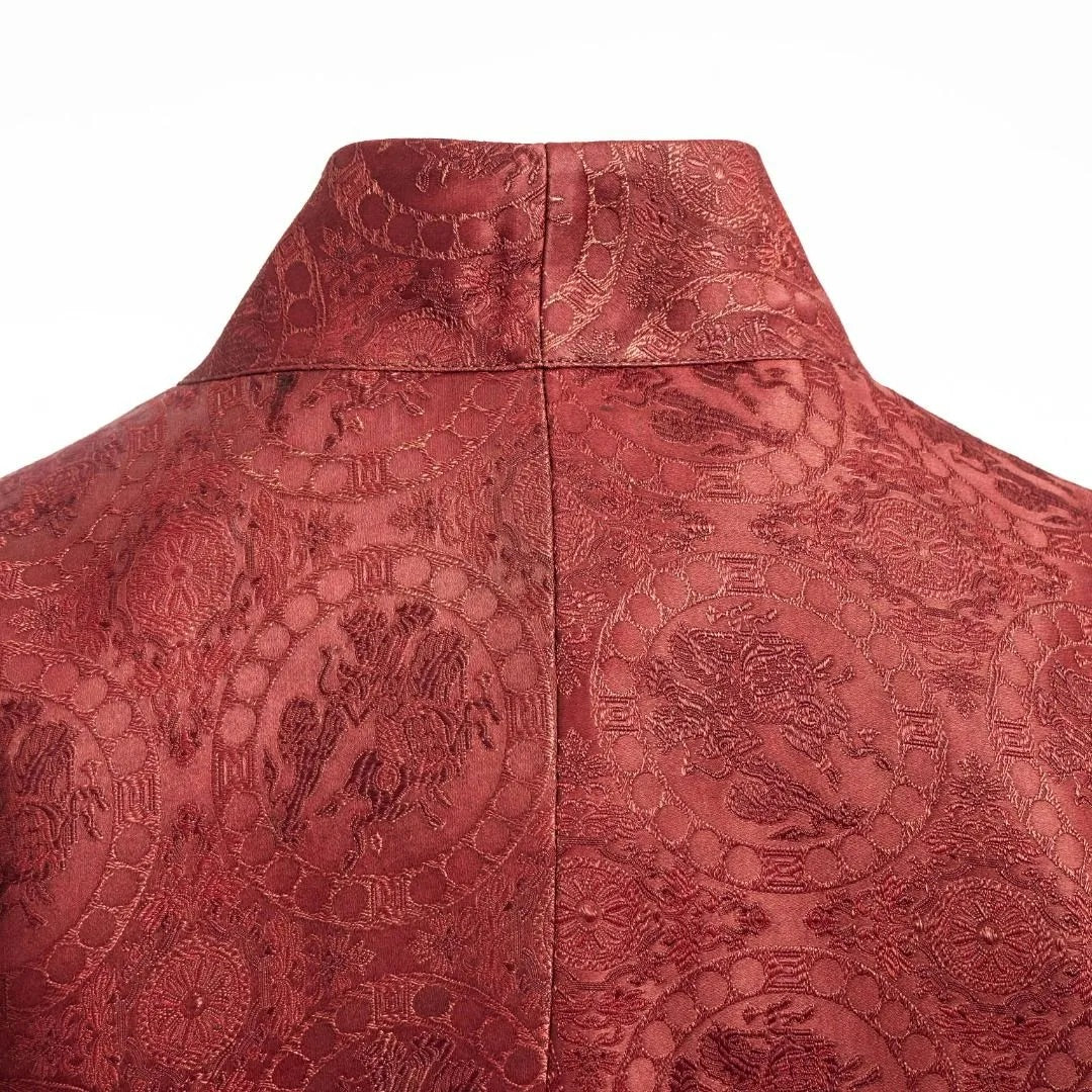 Luxury Red Song Brocade Silk Blazer-25M66024