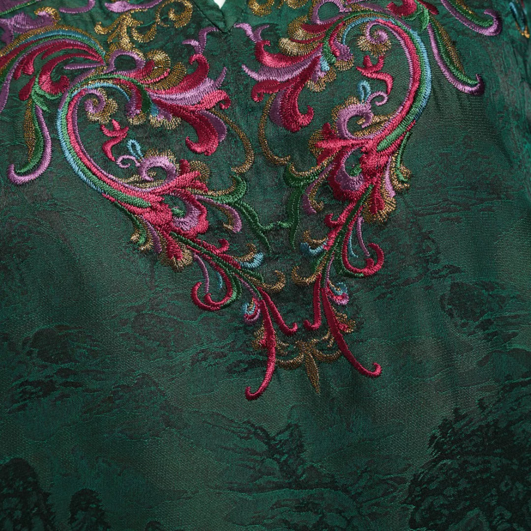 Luxury Green Embroidered Silk Maxi Dress-26ZW013F