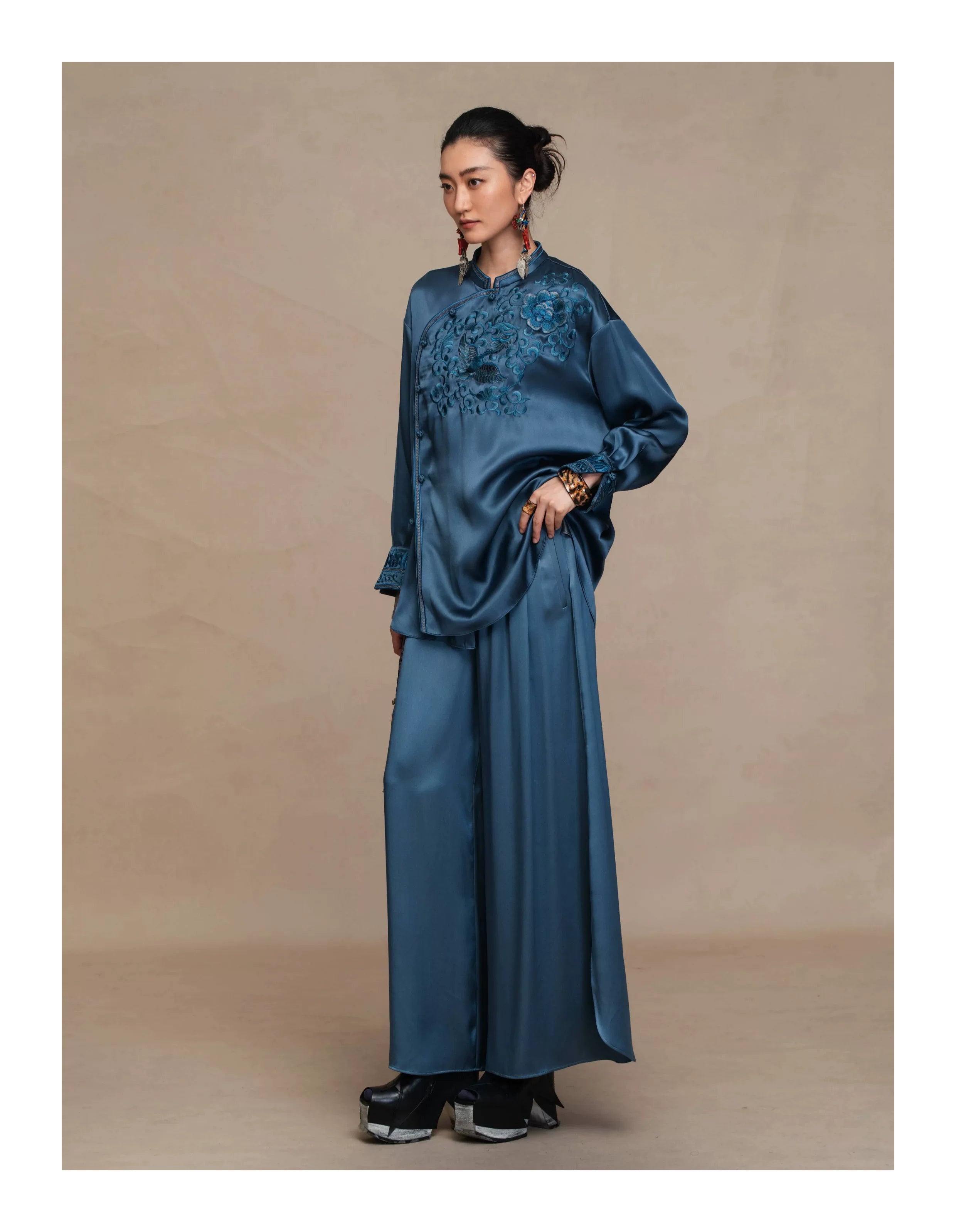 Luxury 60 Momme Silk Phoenix Mandarin Shirt- 26ZCS6679