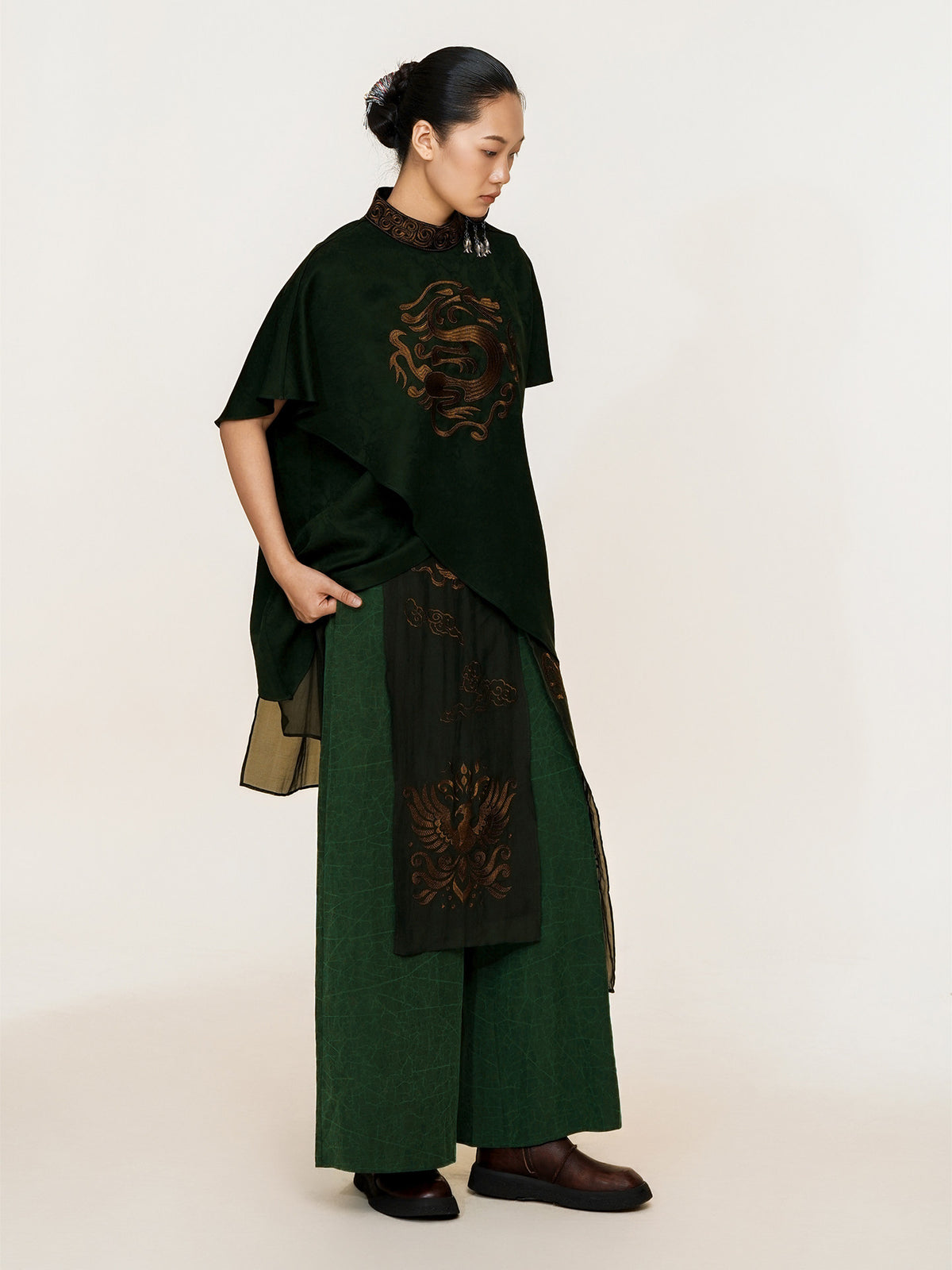 Luxury Phoenix Bronze Silk Wrap Pants-25ZW45F