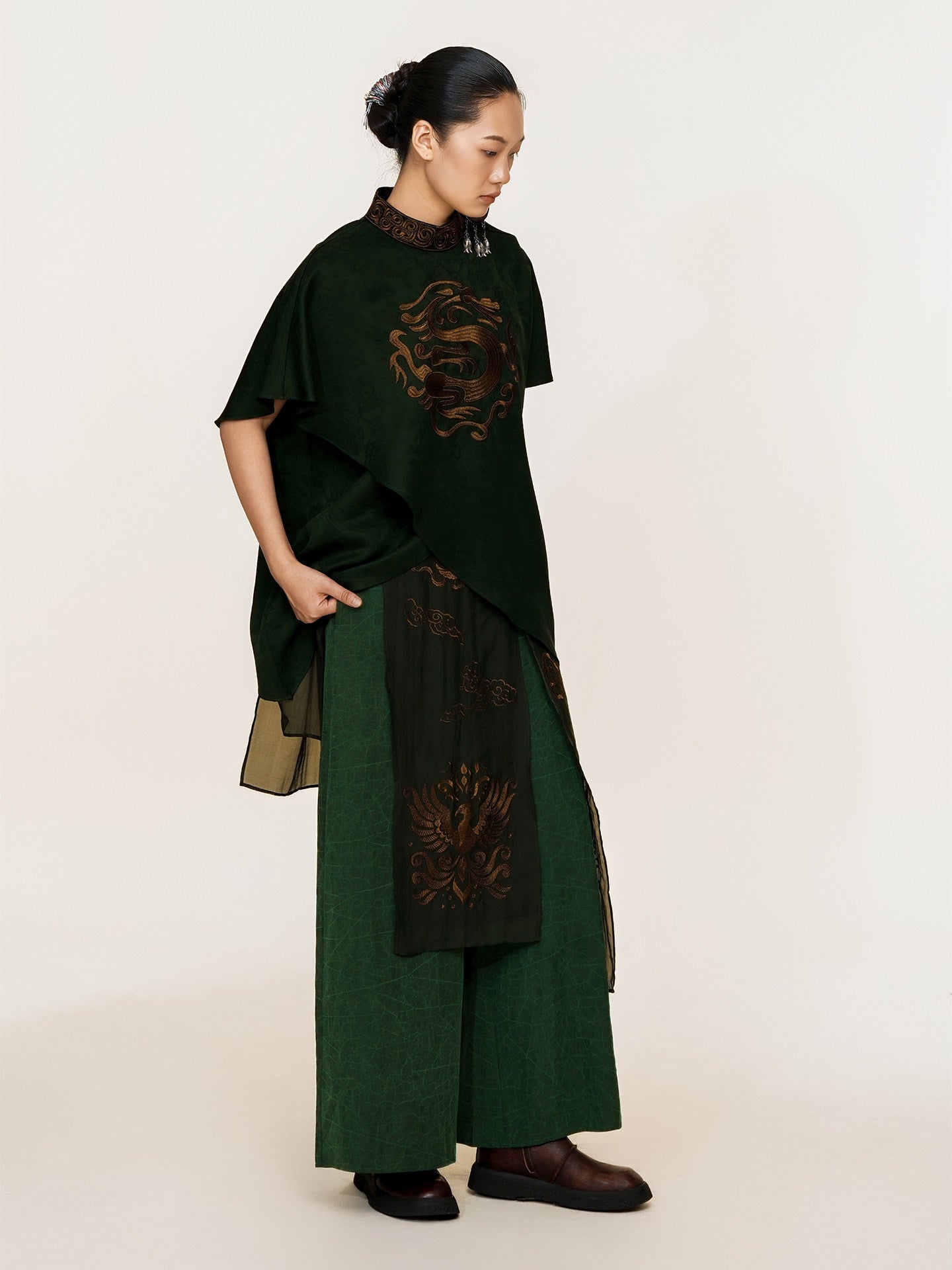 Luxury Phoenix Bronze Silk Wrap Pants-25ZW45F
