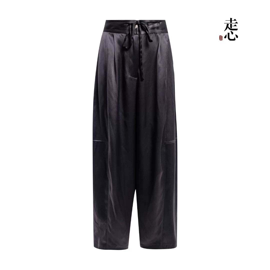 Luxury Grey Heavy Silk Drop-Crotch Pants-26Z76211429