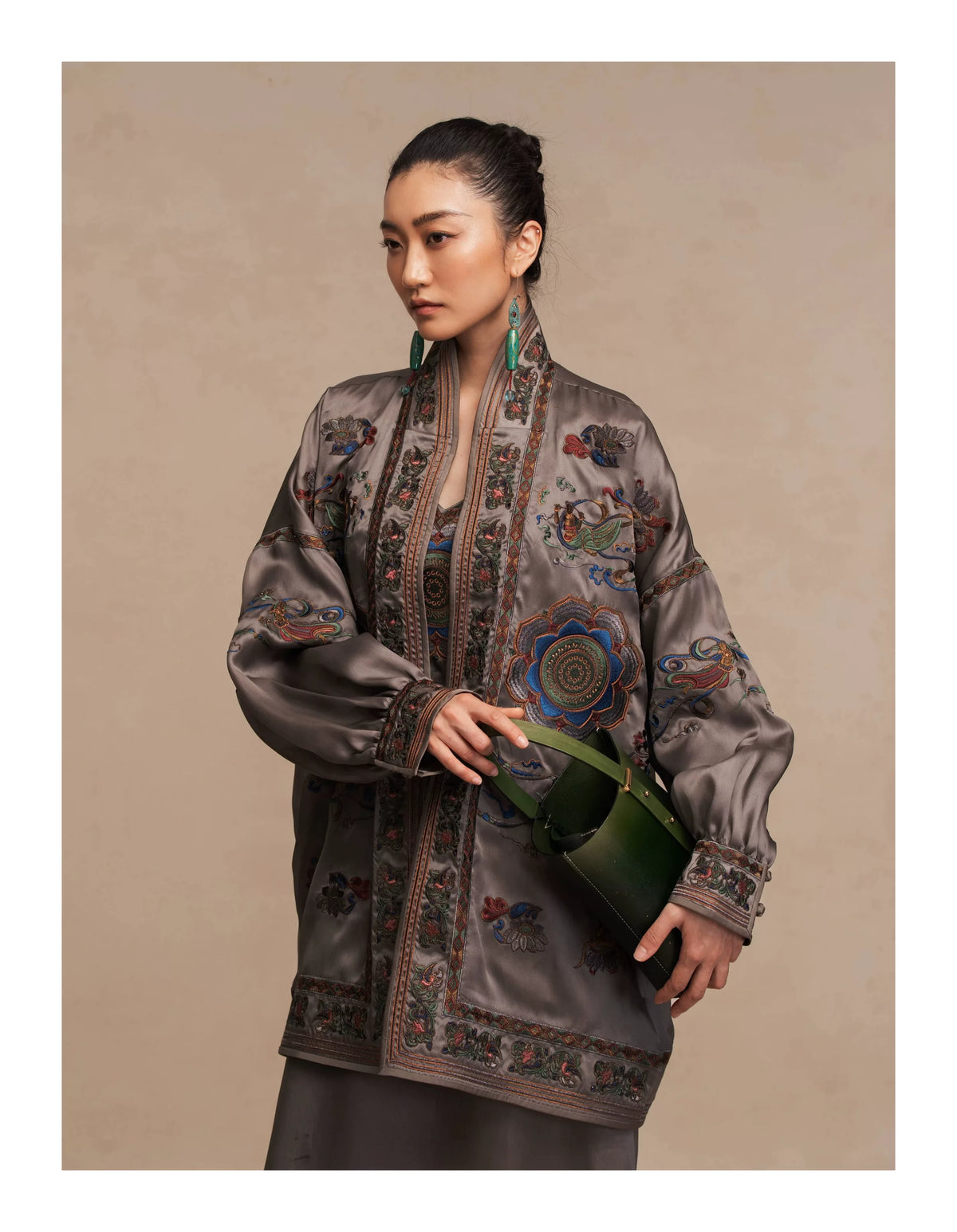 Luxury Grey Dunhuang Silk Organza Robe-26ZWT6330