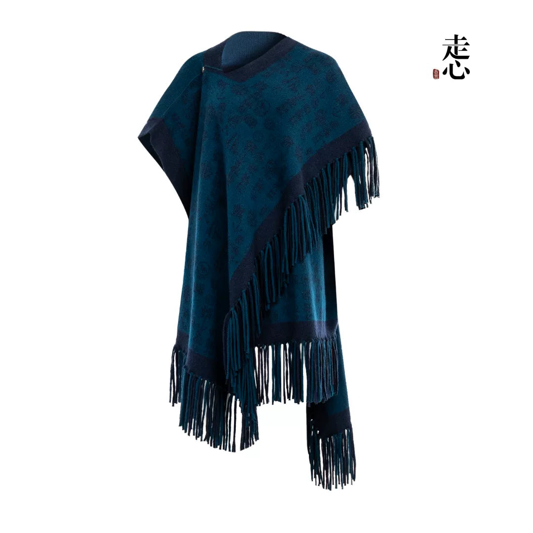 Luxury 1130g Green Ornaments Cashmere Cape-26ZX2626