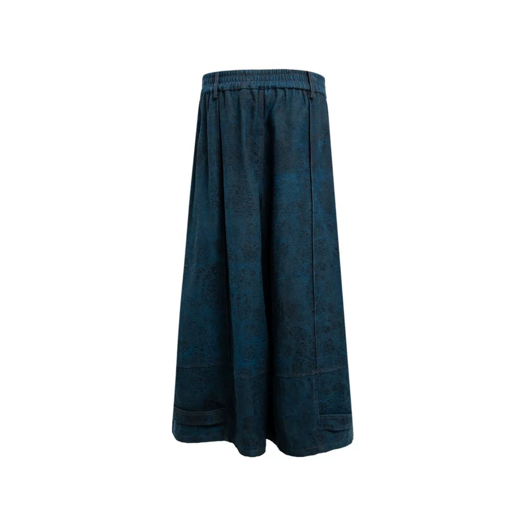 Luxury Dunhuang Indigo Denim Wide-Leg Pants- 26M66109