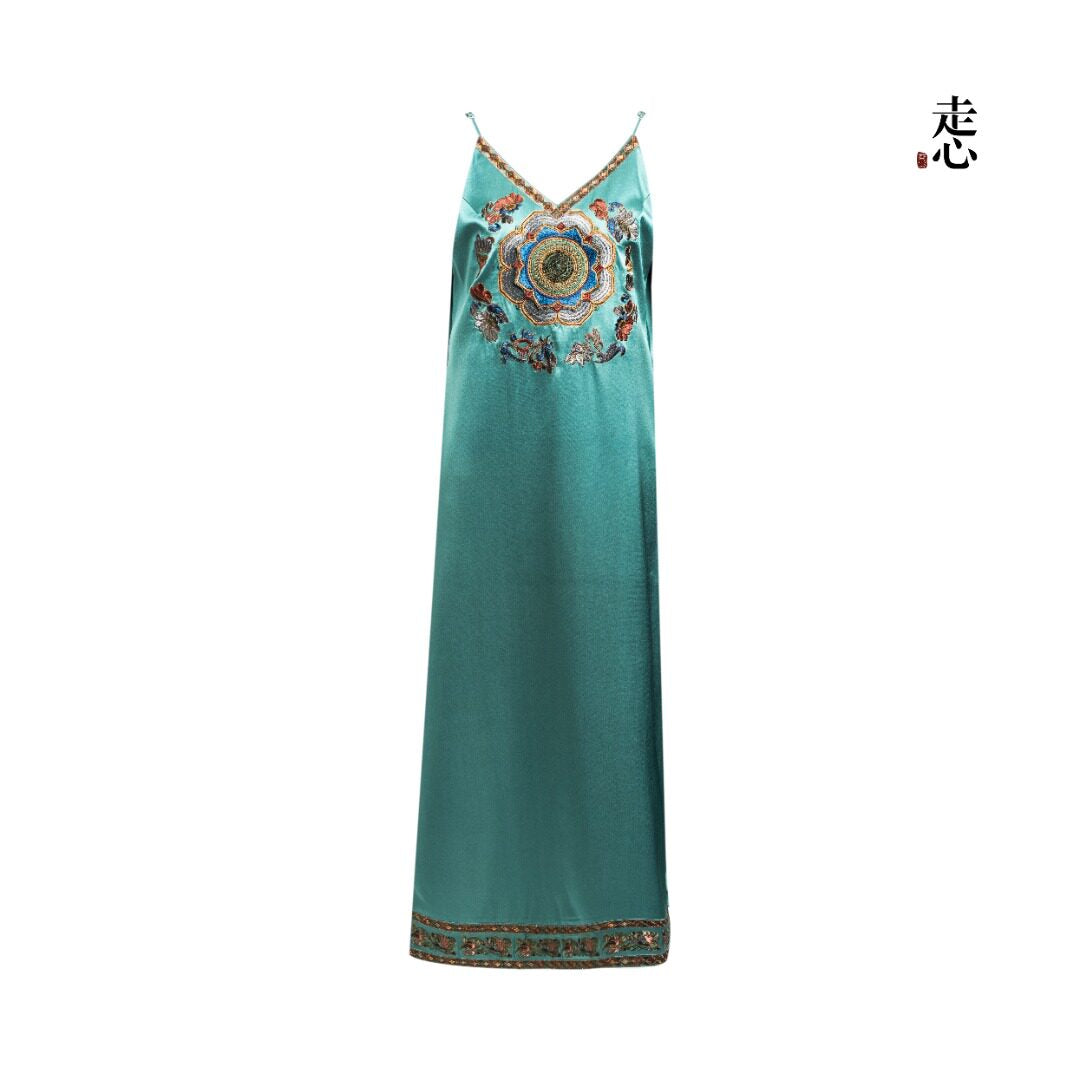 Luxury Dunhuang Lotus Caisson Gambiered Silk Slip Gown-26ZLY6299