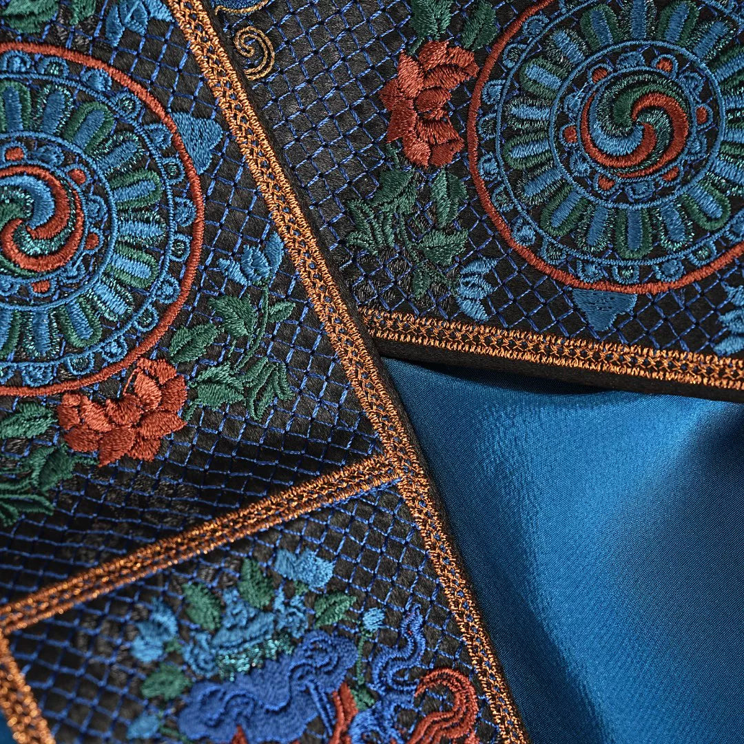 Luxury Blue Phoenix Silk Kasaya Robe-26ZWT6893