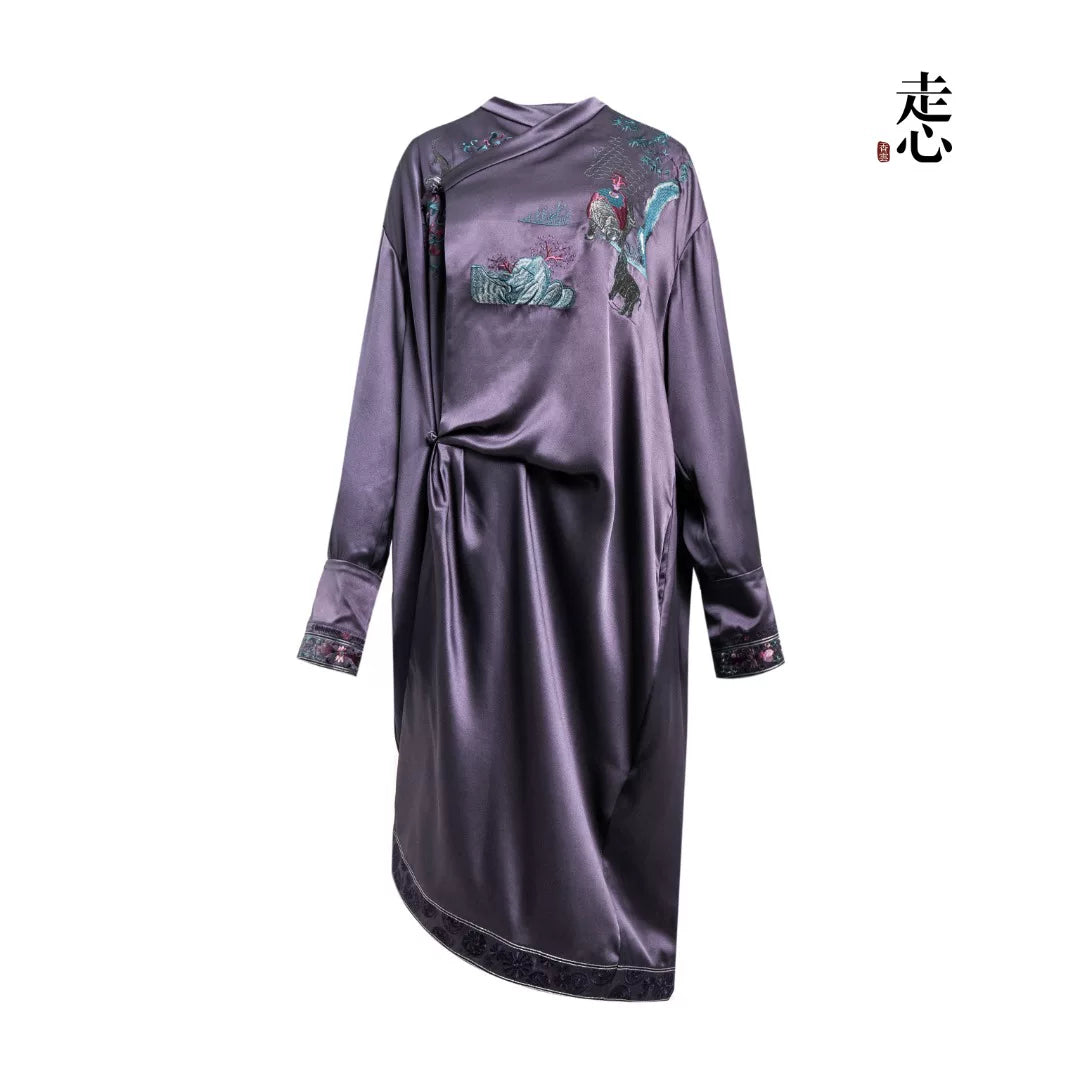 Luxury Purple Silk Twelve Ornaments Trench-26ZLY6671