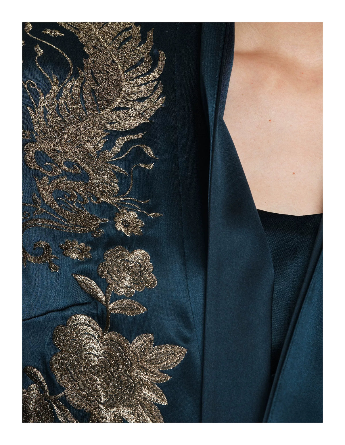 Luxury Navy Silk Phoenix Wrap Blazer- 26ZWT6712