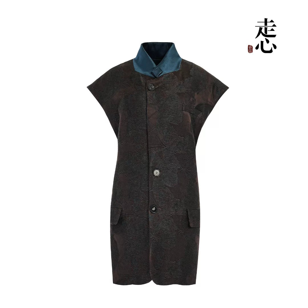 Luxury Brown Silk Trench Longline Vest-26Z2Y310249