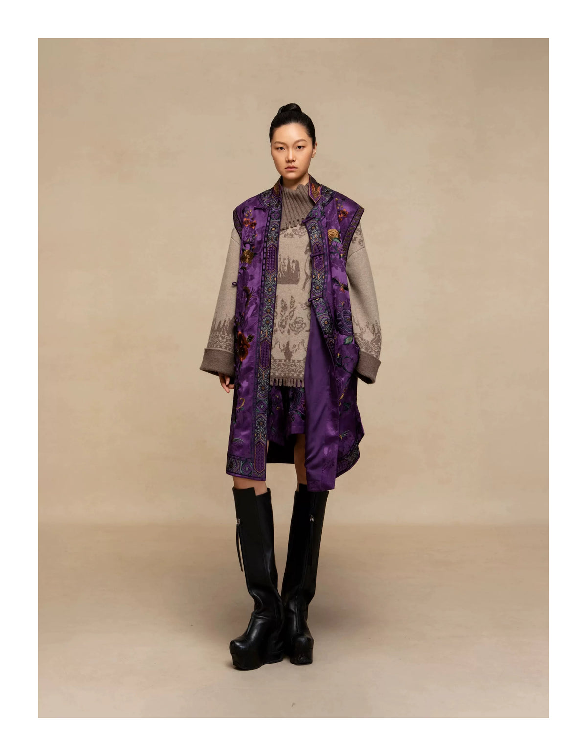 Luxury Imperial Violet Silk Cheongsam Dress-25ZMJ6092