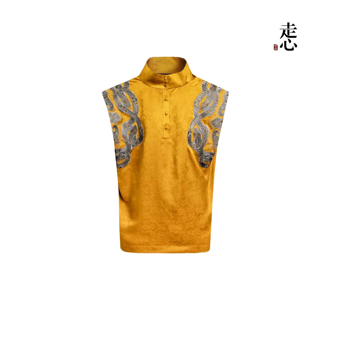 Luxury Emerald Silk Brocade Mandarin Vest-25ZW64F