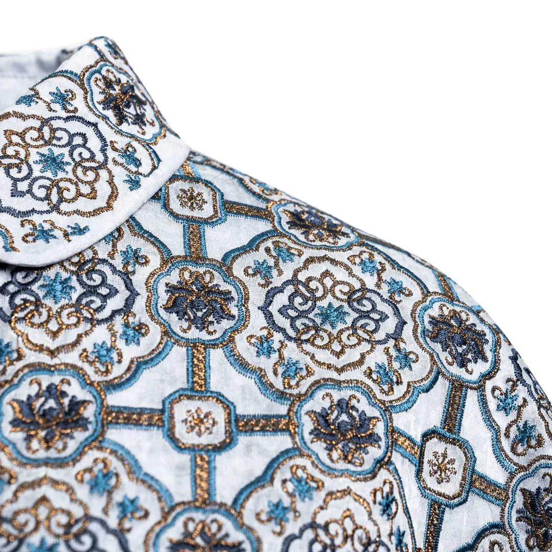 Luxury Porcelain Blue Silk Brocade Shirt-25ZY51160032