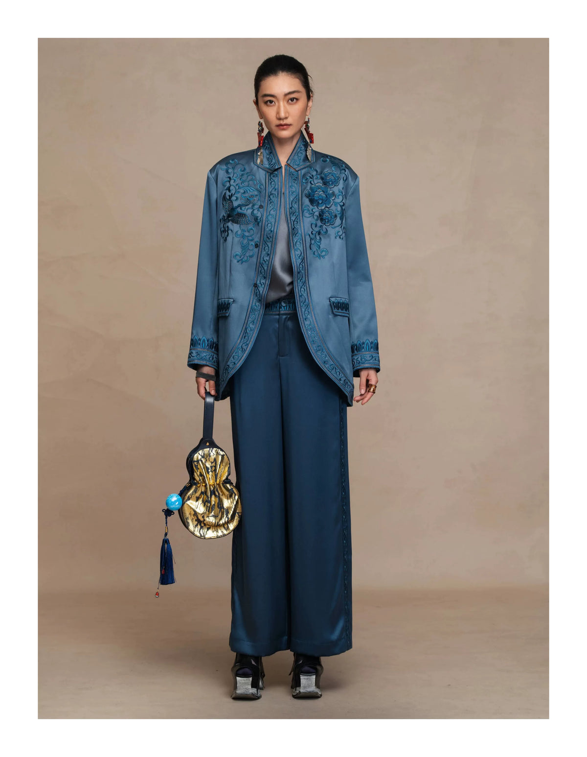 Luxury 60 Momme Silk Phoenix Tuxedo Blazer- 26ZWT6667