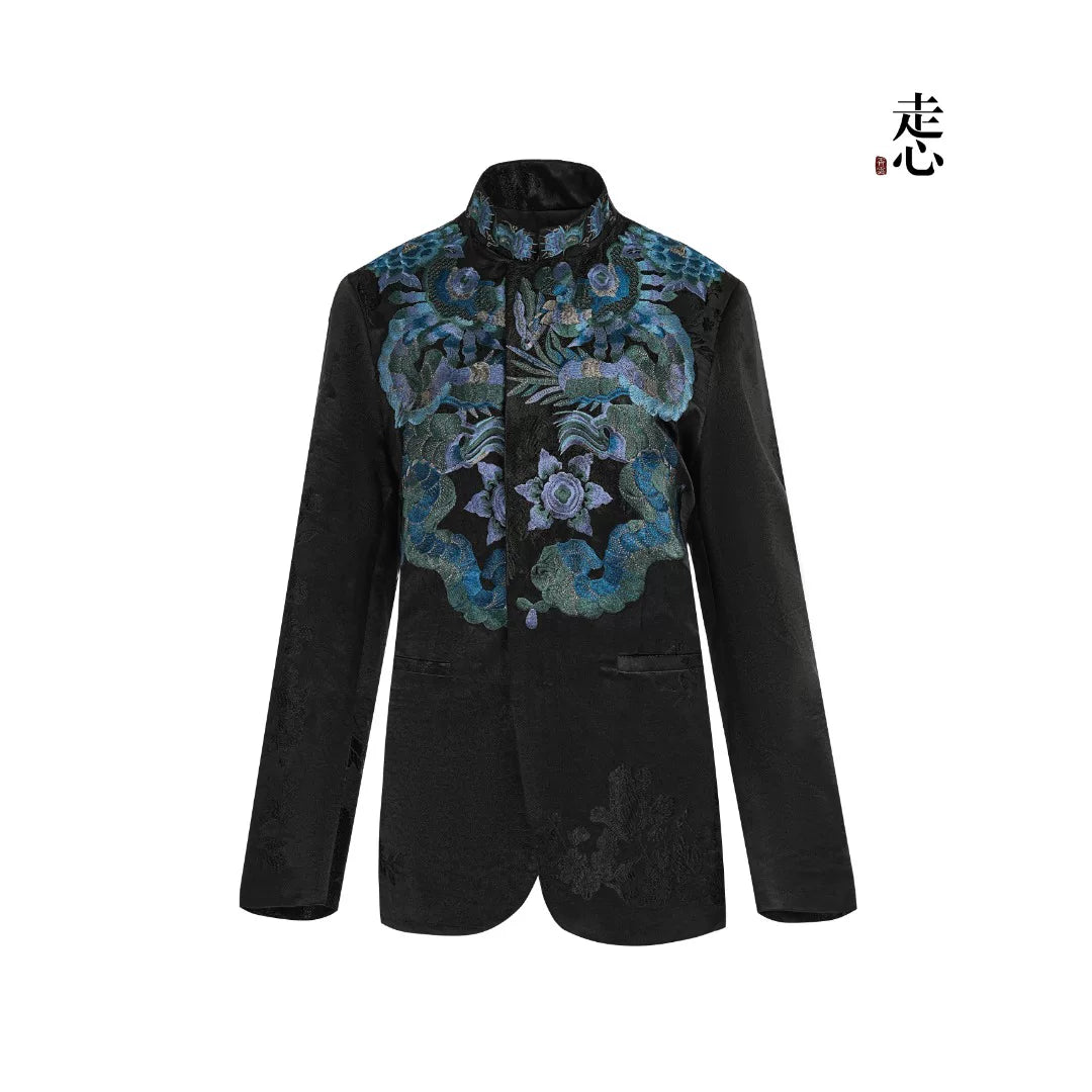 Luxury Black Luoyue Silk Mandarin Blazer-26Z148M