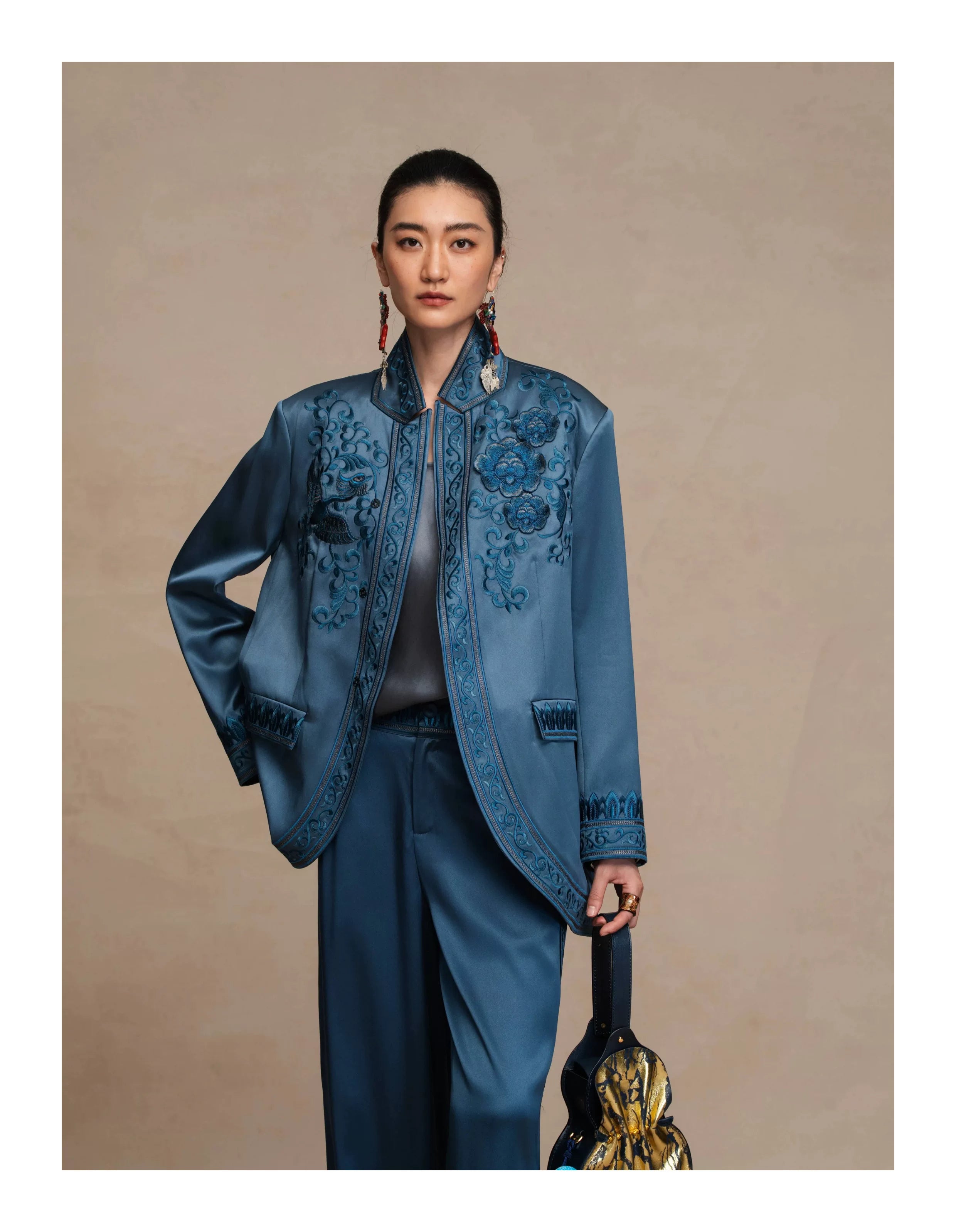 Luxury 60 Momme Silk Phoenix Tuxedo Blazer- 26ZWT6667
