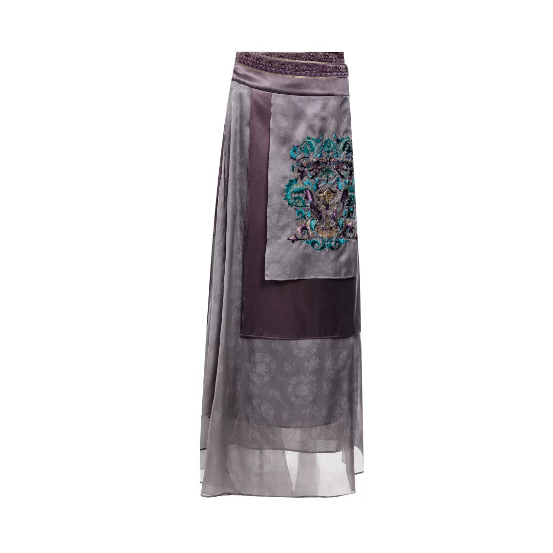 Luxury Imperial Porcelain Silk Wrap Skirt- 26Y13901