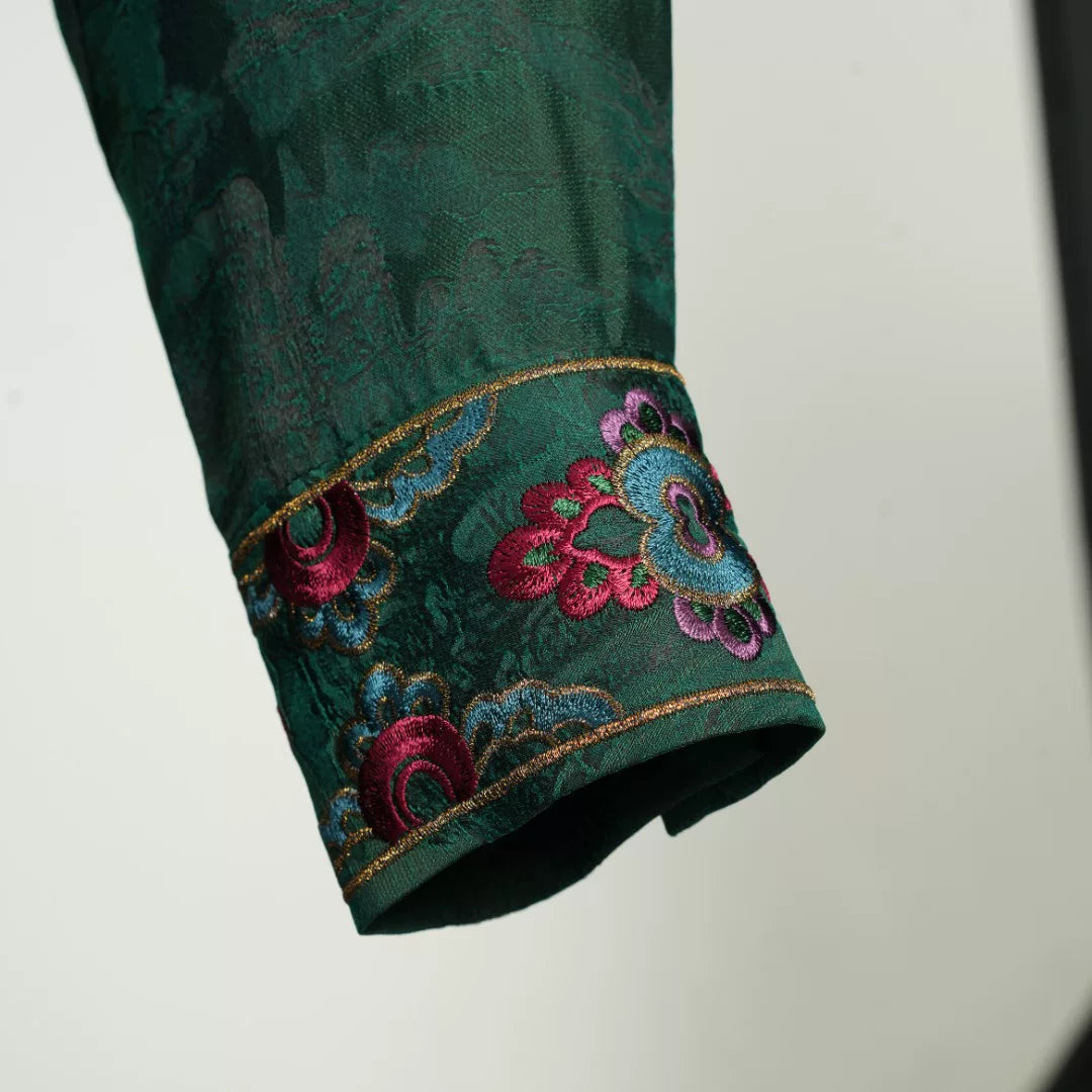 Luxury Green Embroidered Silk Maxi Dress-26ZW013F