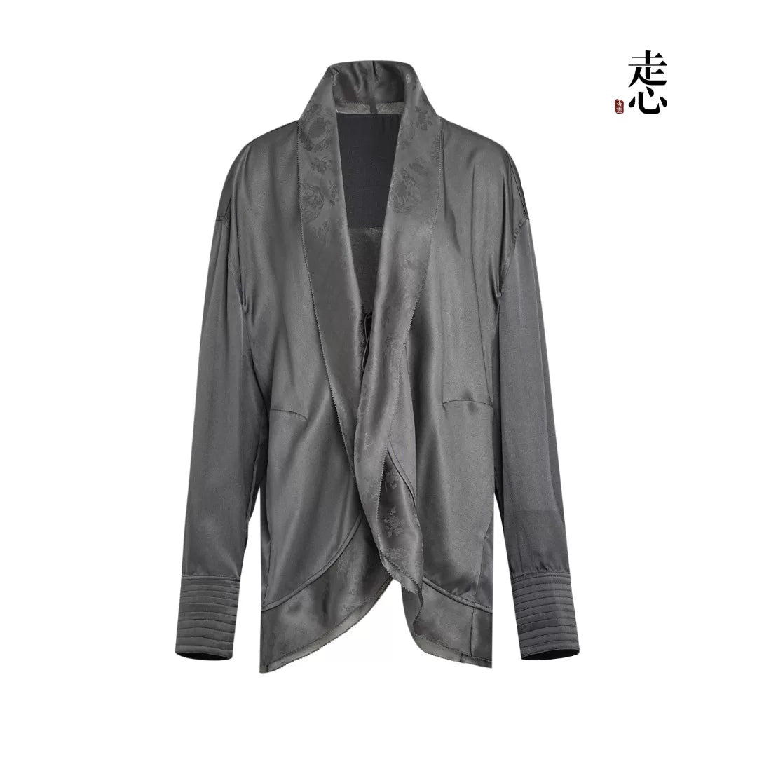 Luxury Midnight Blue Silk Organza Cardigan-26Y21001