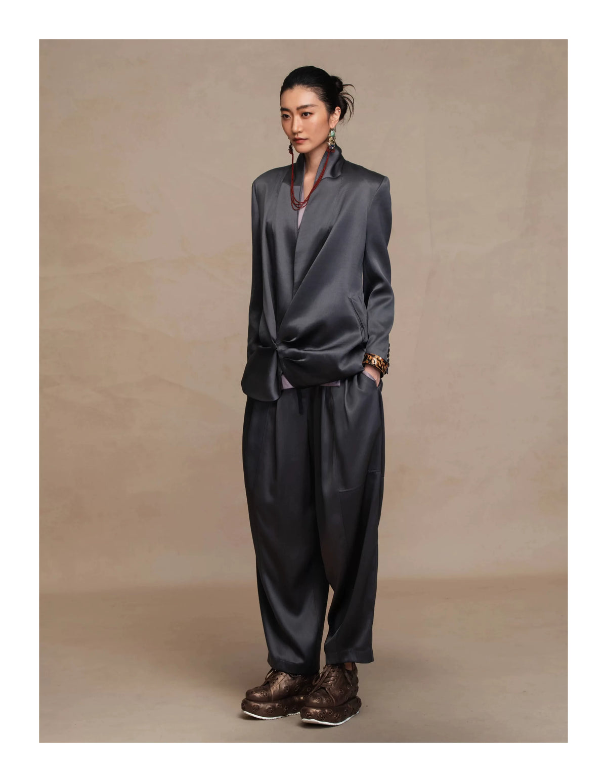 Luxury Grey Heavy Silk Drop-Crotch Pants-26Z76211429