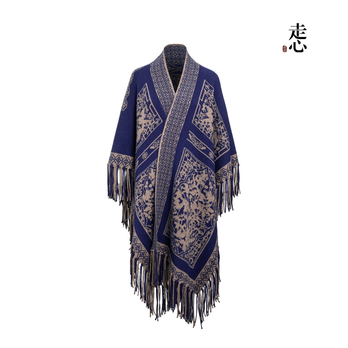 Luxury 1200g Cashmere Navy Gilded Cape-25ZX2513