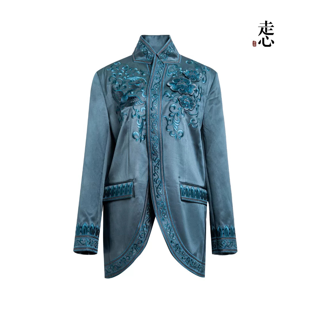 Luxury 60 Momme Silk Phoenix Tuxedo Blazer- 26ZWT6667