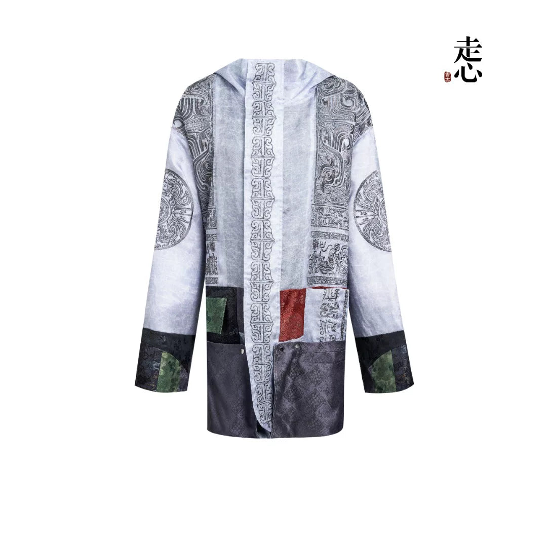 Luxury Bronze Verdigris Silk Hooded Coat-25ZYL682